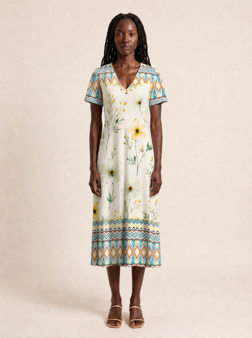 "Alizeti" V Neck Midi Dress