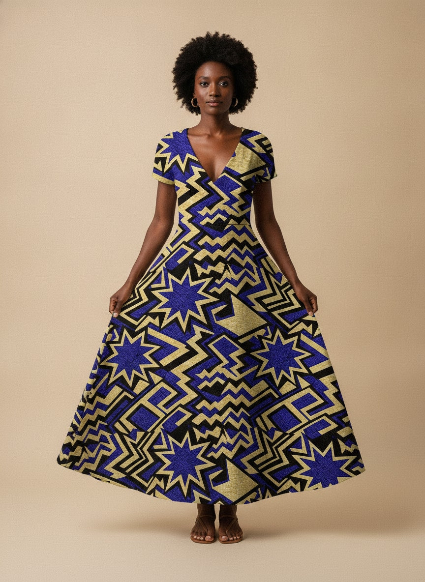 Royal Blue Sheba Short Sleeve Maxi Dress