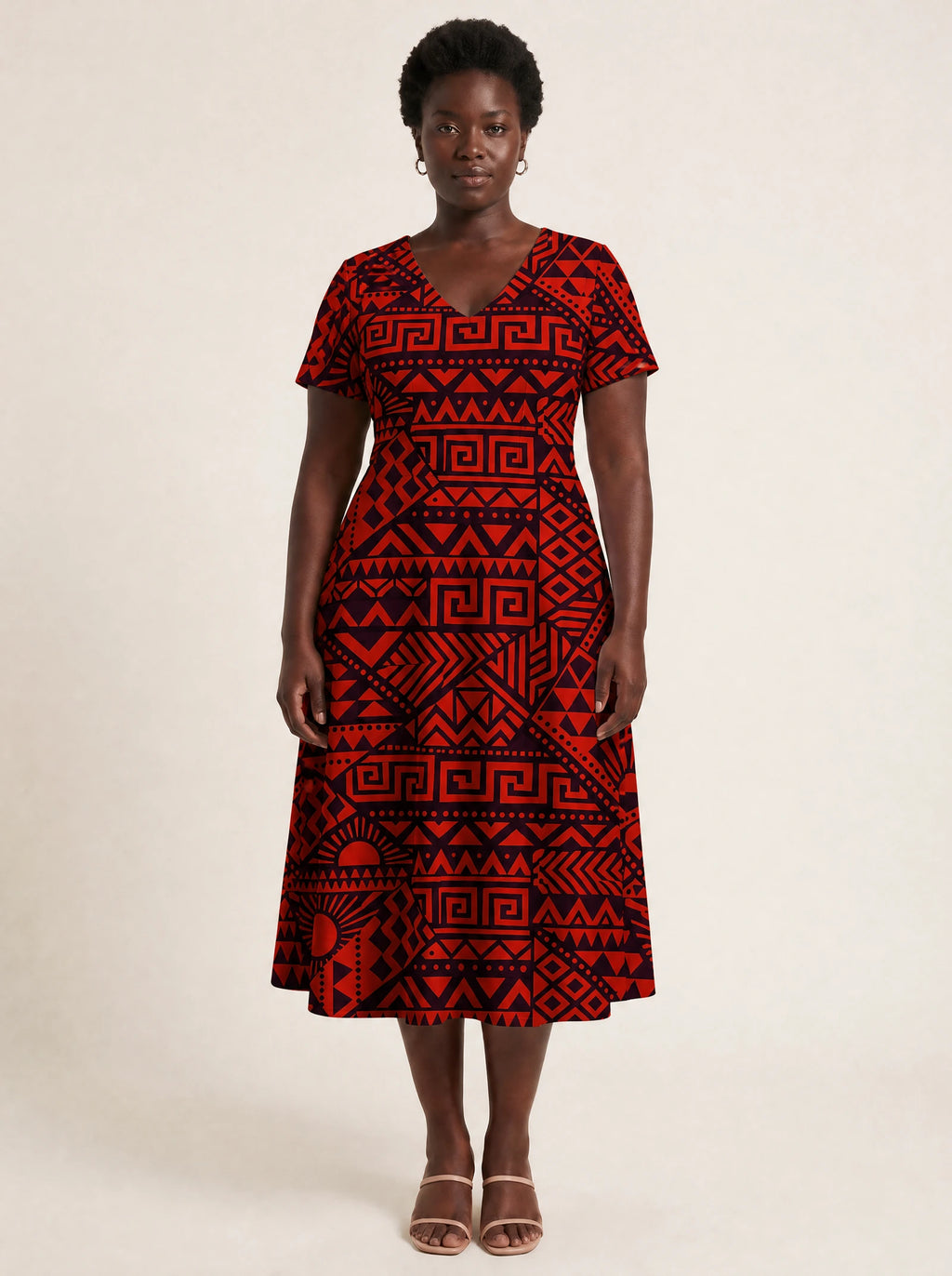 "Shaka Burgundy" V Neck Midi Dress