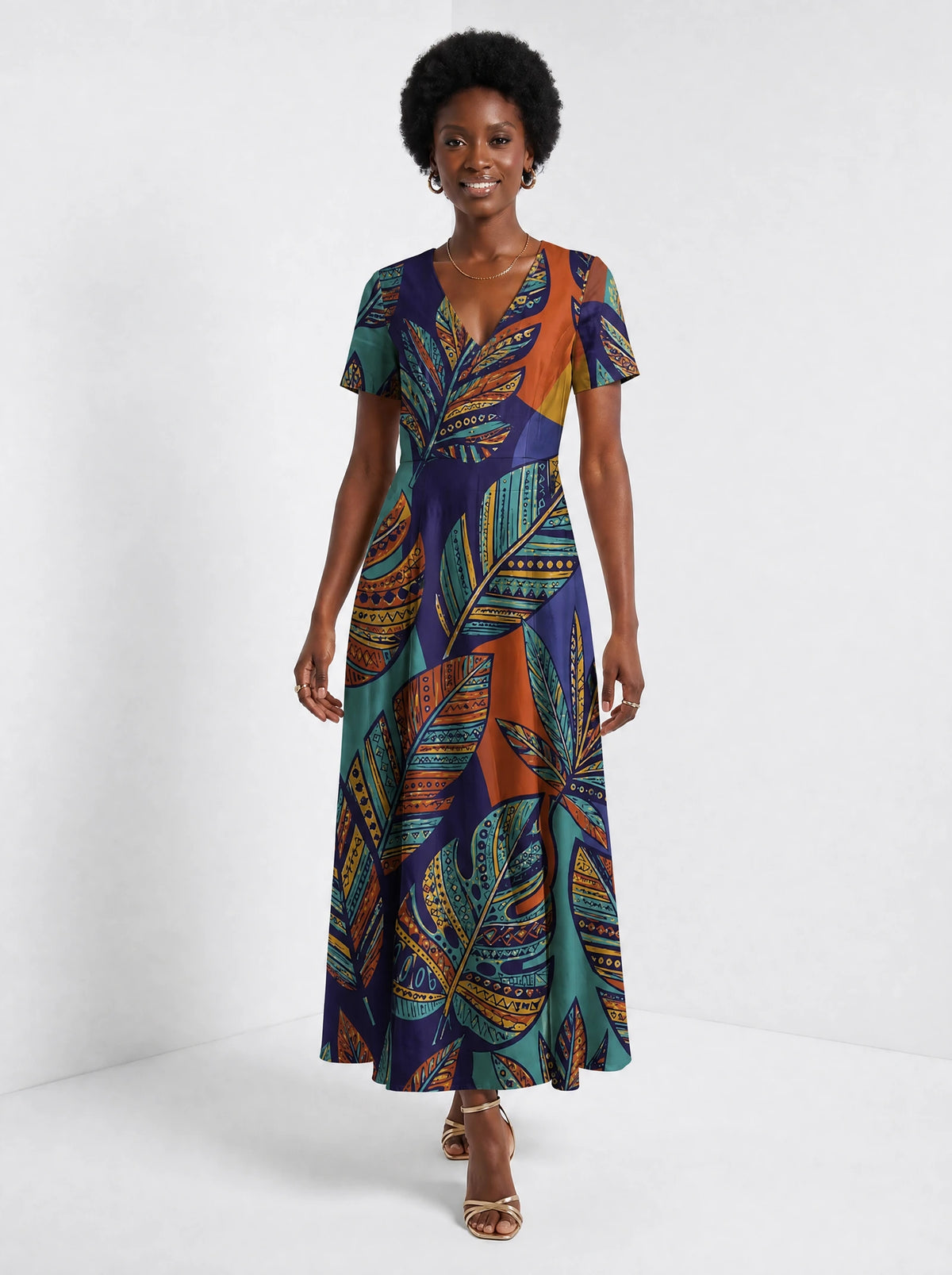 "Majani" Short Sleeve Maxi Dress — front view on model