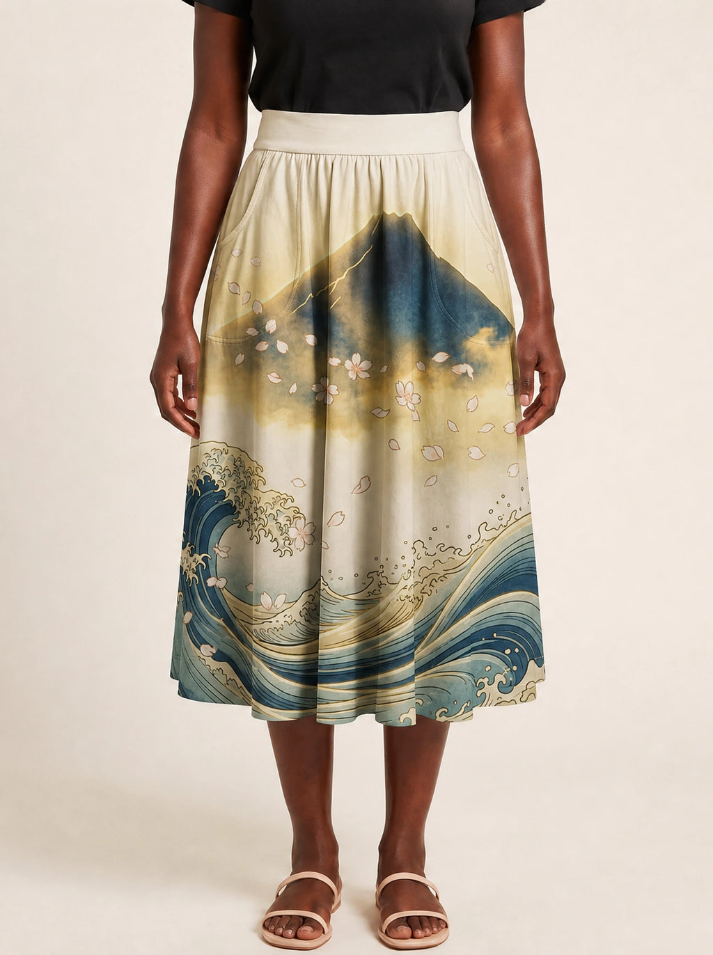"Wimbi" Twirl Skirt — cropped front view on model