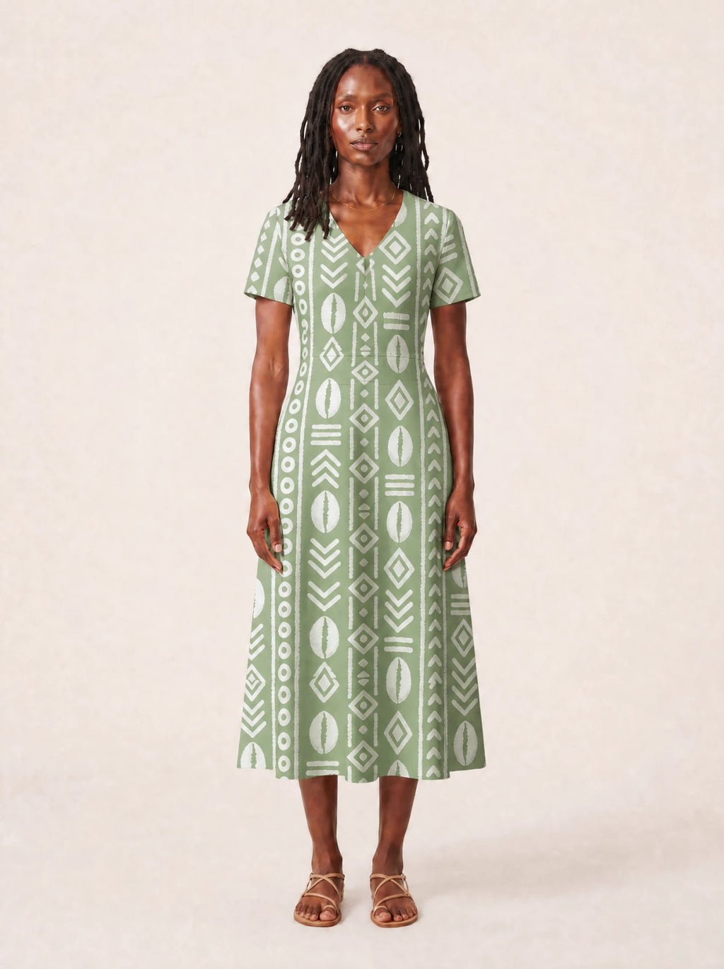 "Oshun Verde" V Neck Midi Dress Promo