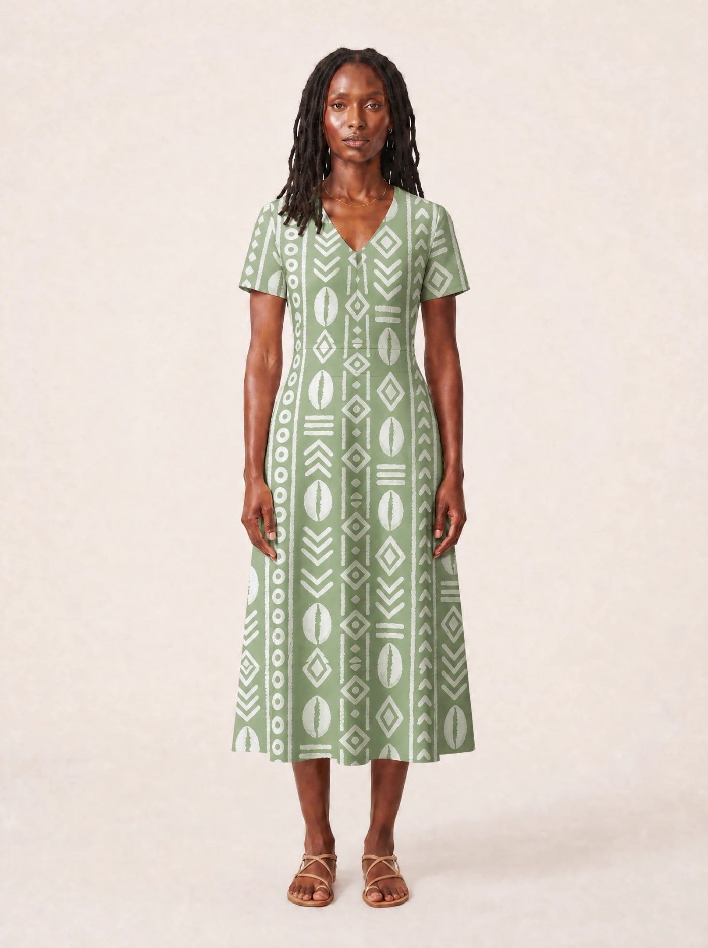 "Oshun Verde" V Neck Midi Dress Promo