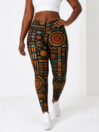 Afrocentric Pattern Leggings — front view on model