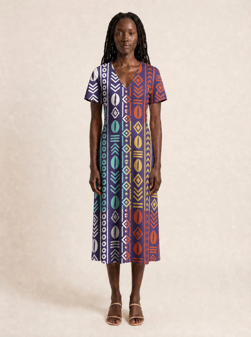 "Oshun Zamani" V Neck Midi Dress