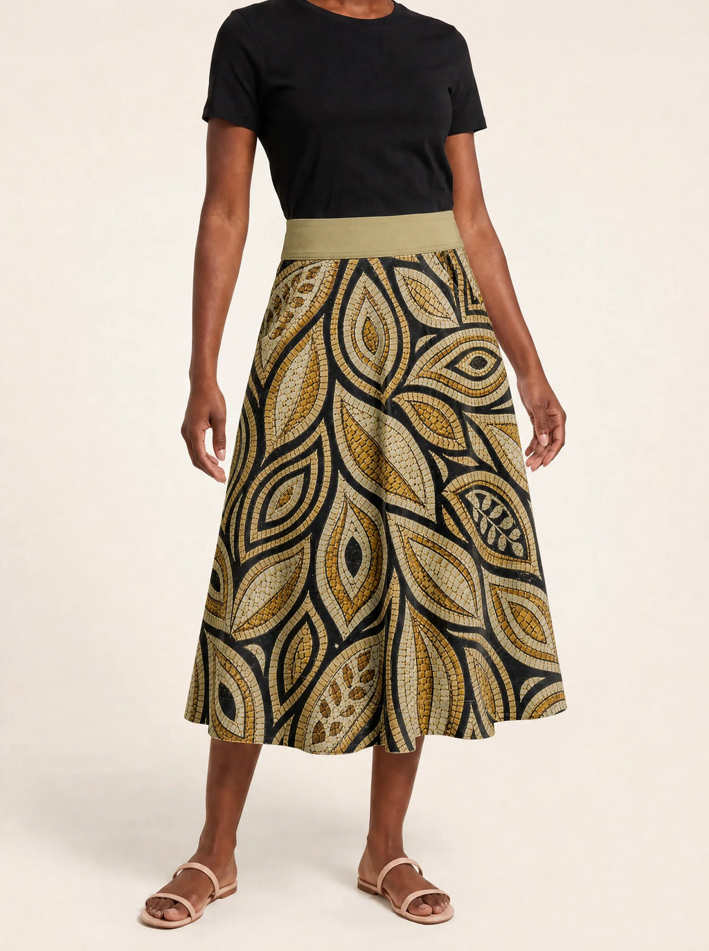 "Ashanti" Twirl Skirt — cropped front view on model