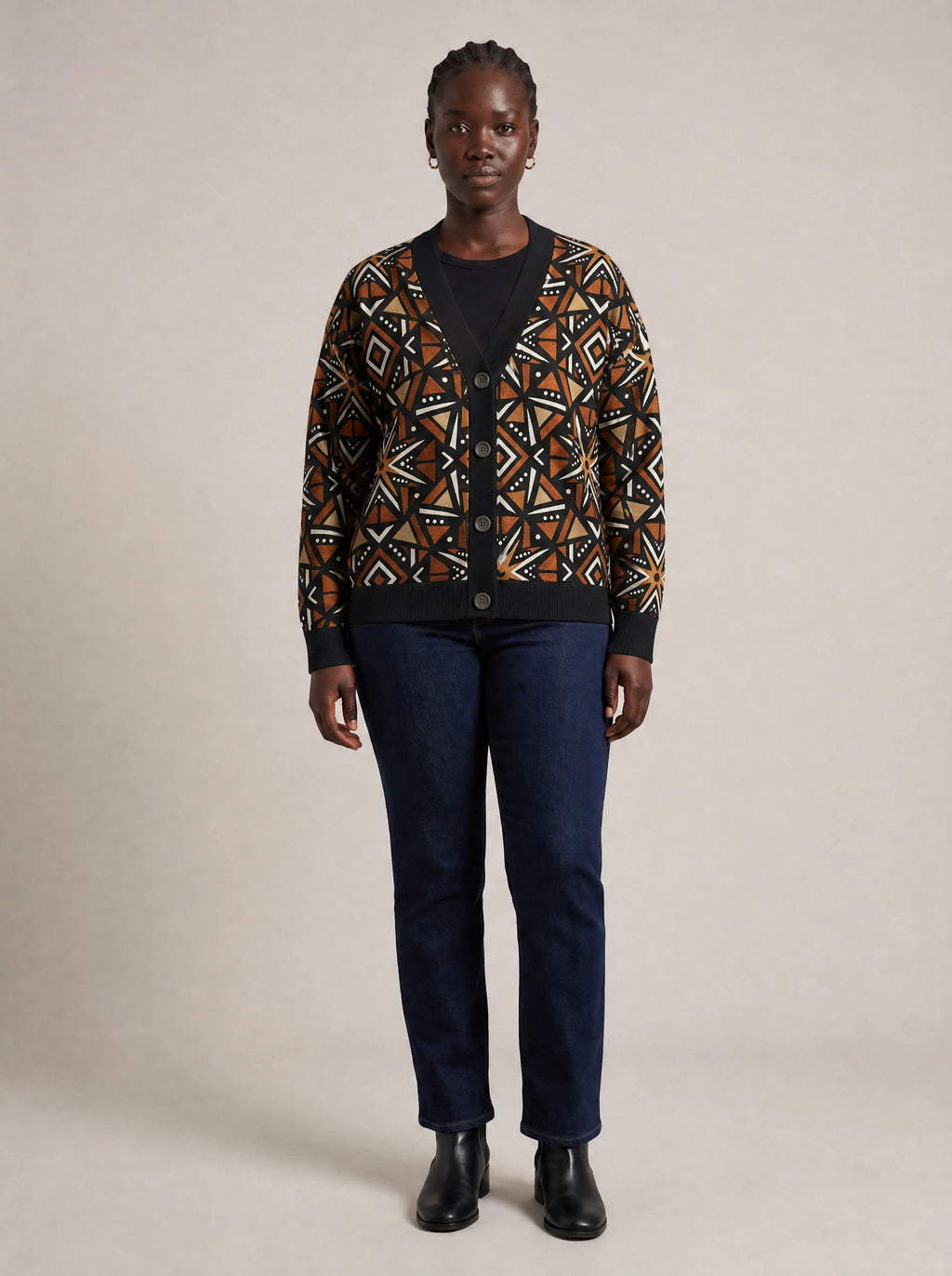 "Udongo" Cardigan — front view on model