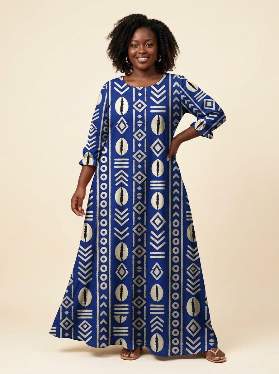 "Oshun" Royal Blue Long Sleeve Maxi Dress