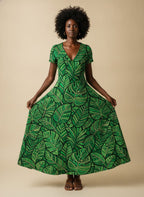 "Asili" Emerald Short Sleeve Maxi Dress