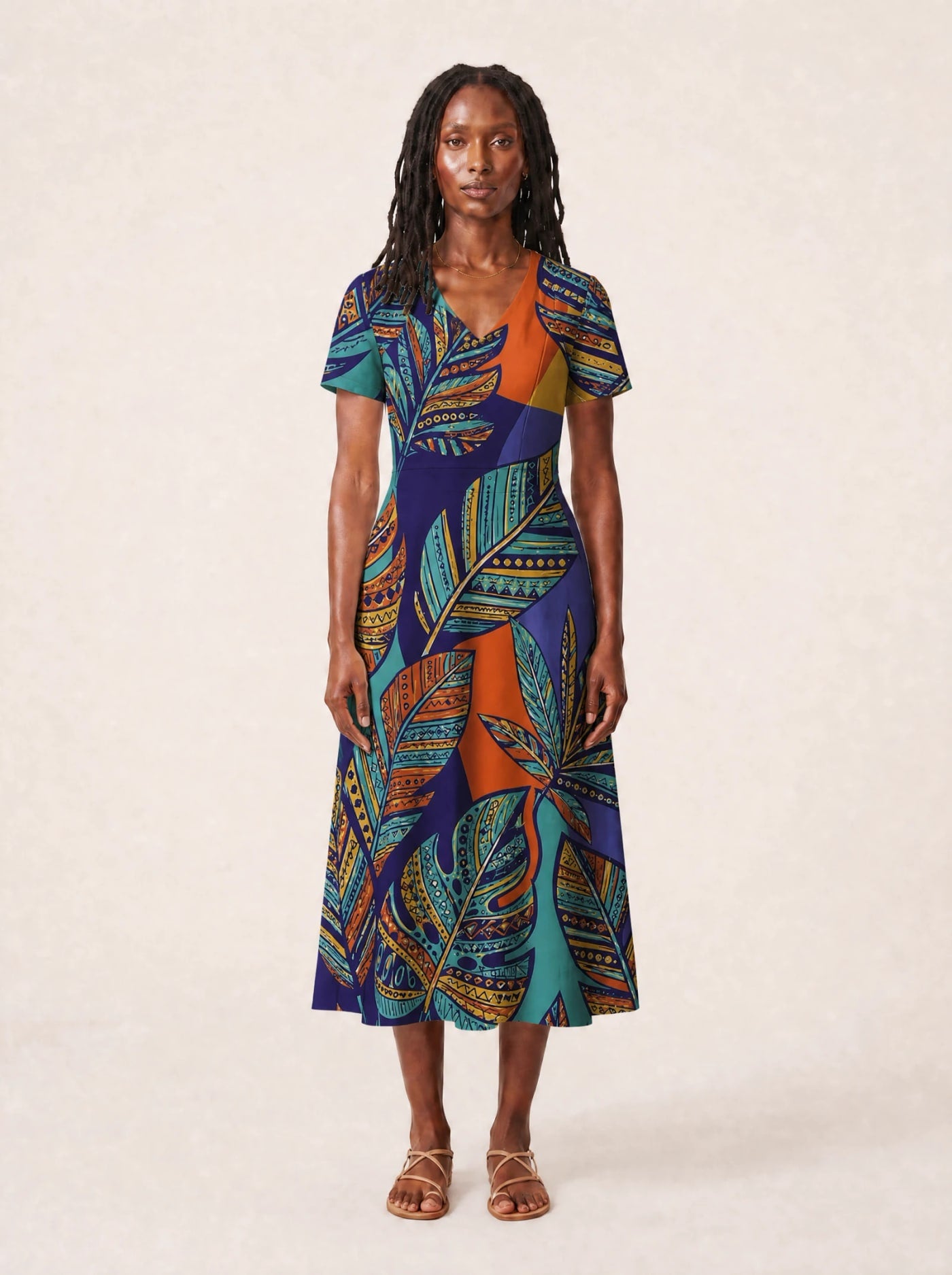 "Majani" V Neck Midi Dress Promo