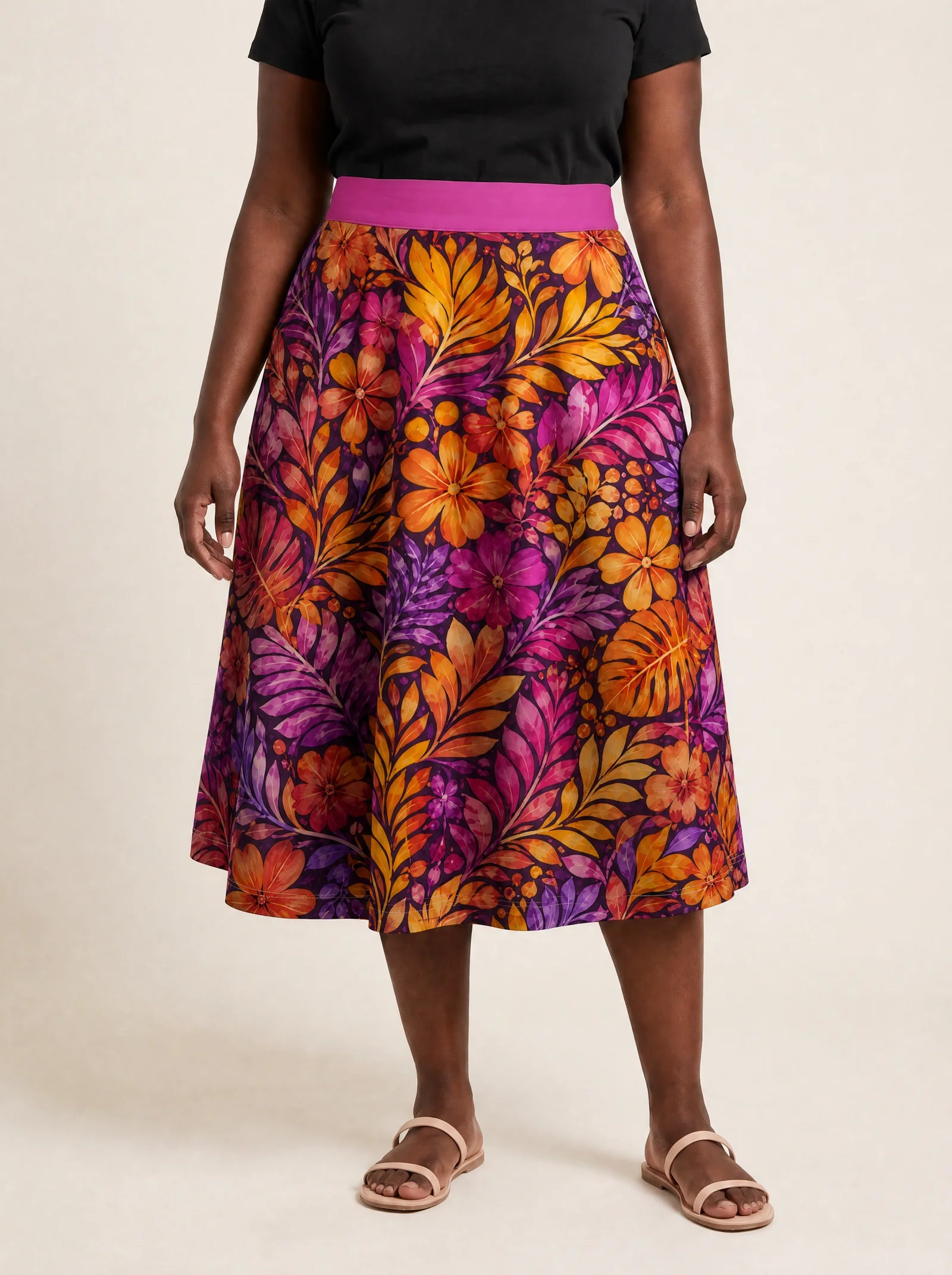 "Waridi" Twirl Skirt — cropped front view on model