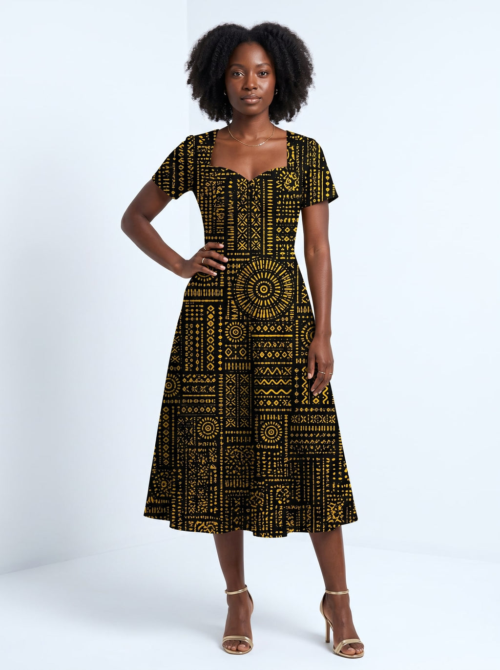 "Lamu" Sweetheart Midi Dress
