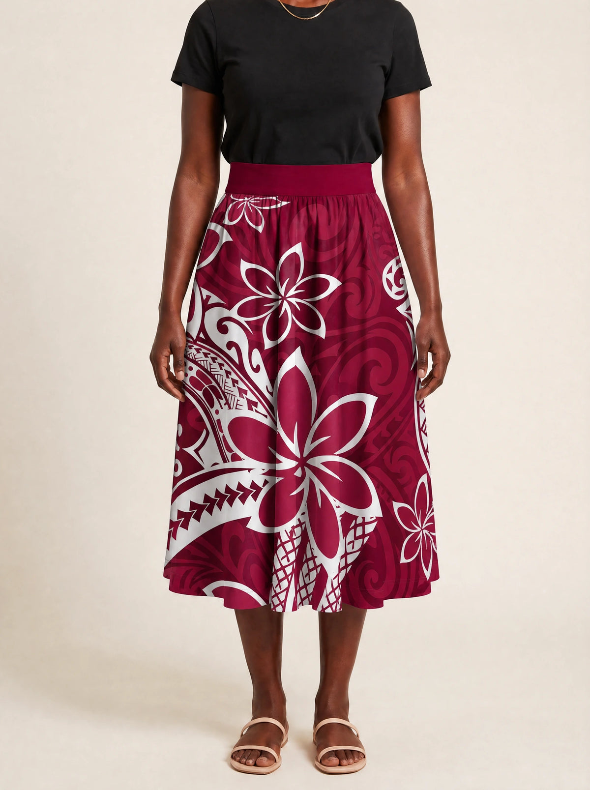"Lehua" Twirl Skirt — front view on model