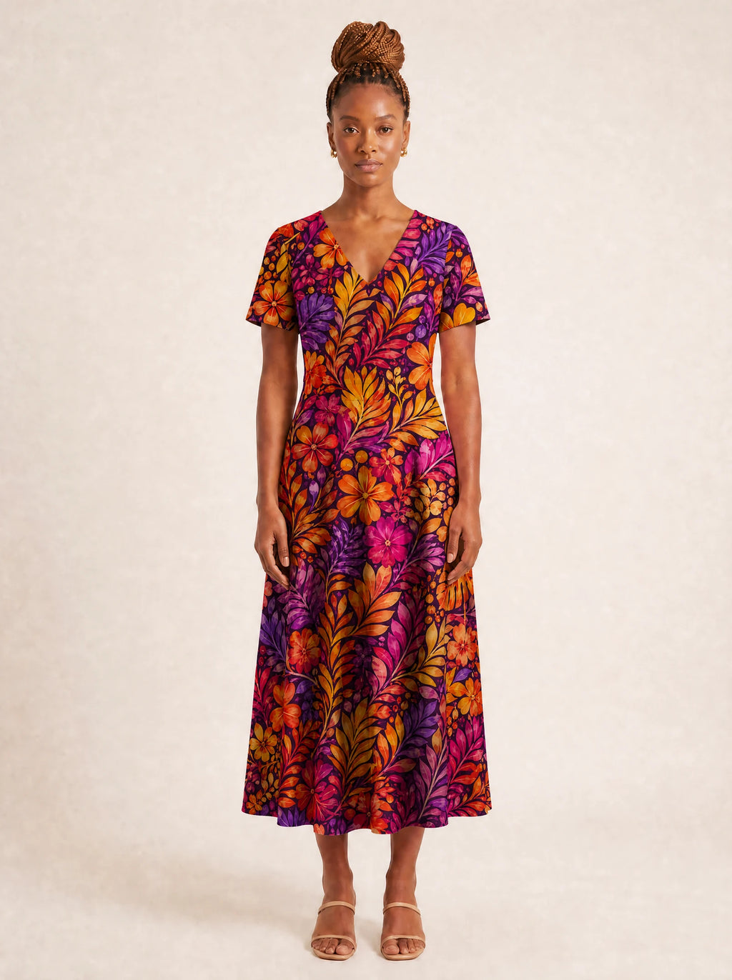 "Waridi" V Neck Midi Dress