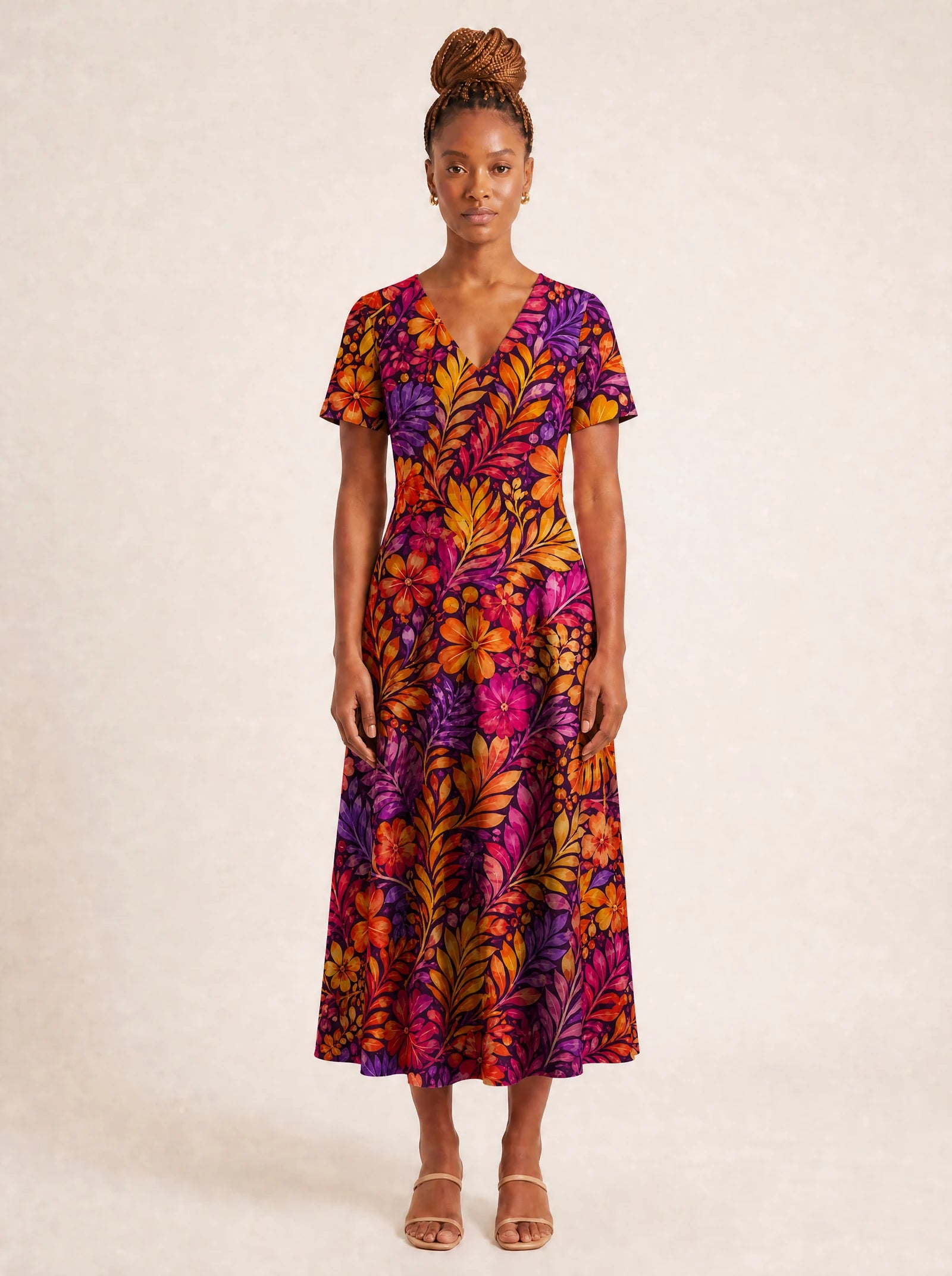 "Waridi" V Neck Midi Dress