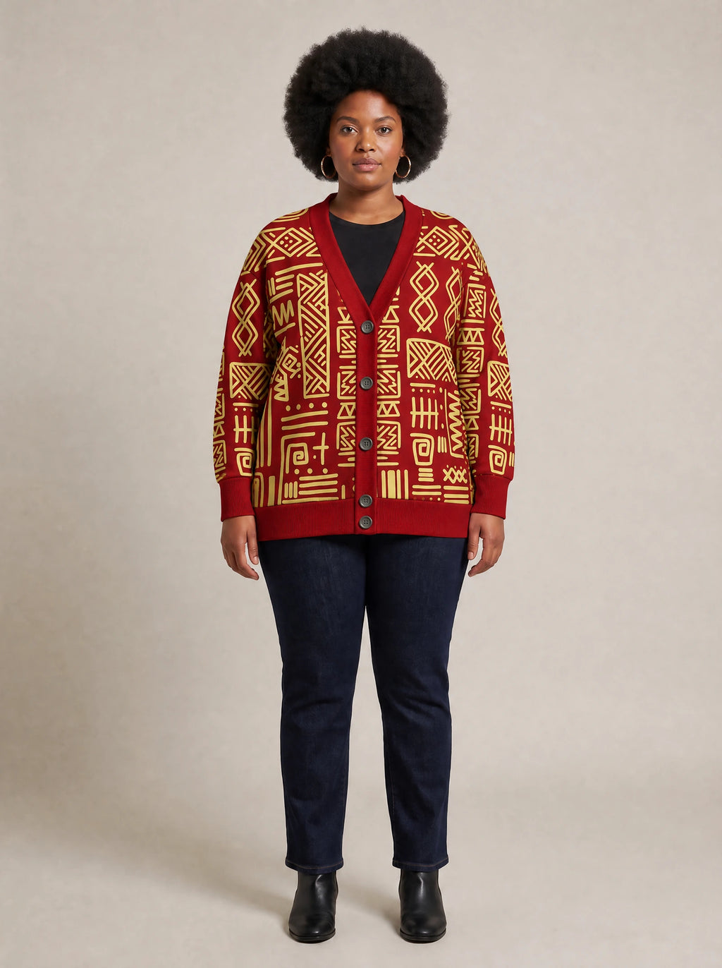 "Alama" Knitted Cardigan — front view on model