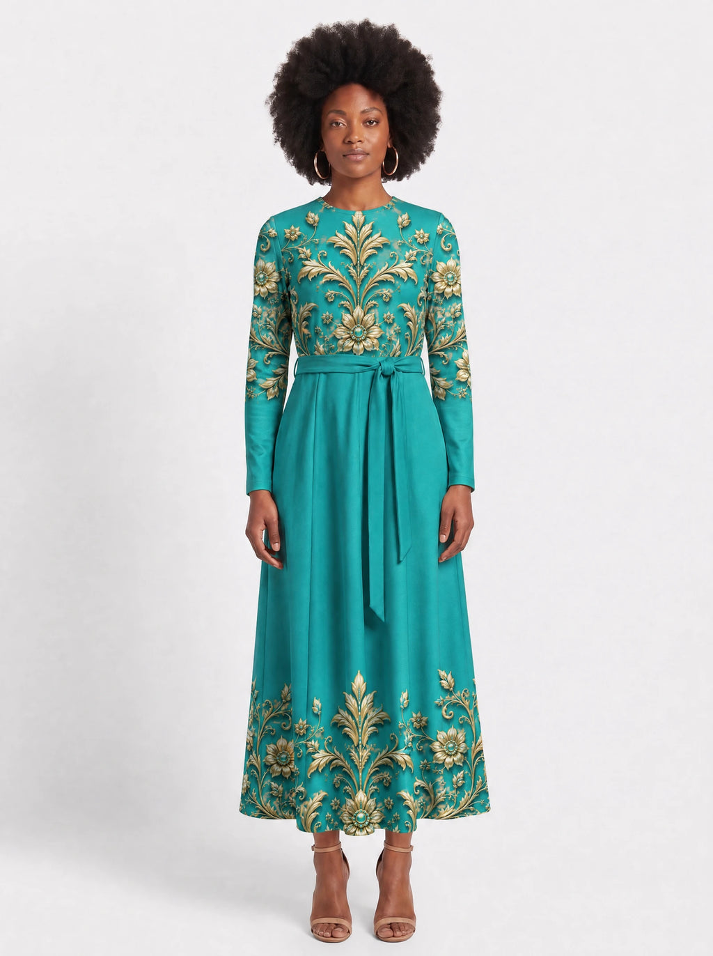 "Heshima" Long Sleeve Midaxi Dress — front view on model