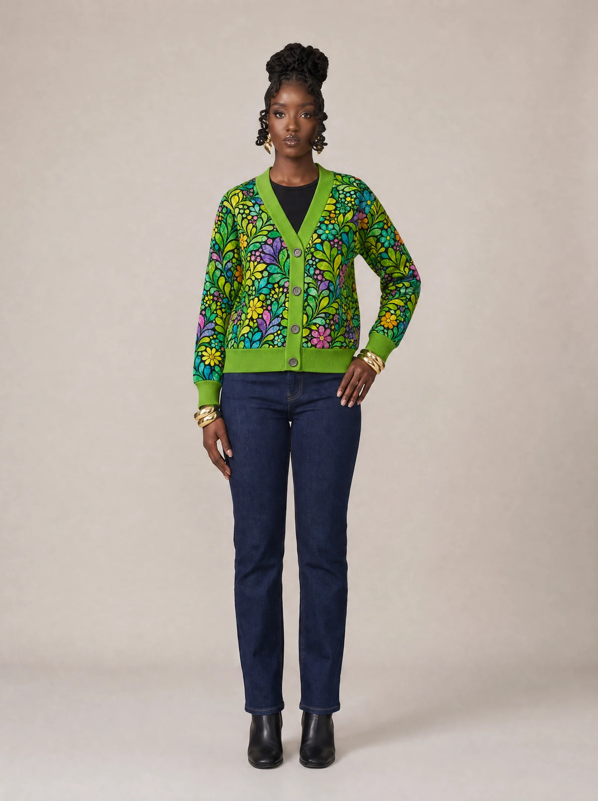 "Zumaridi" Cardigan — front view on model