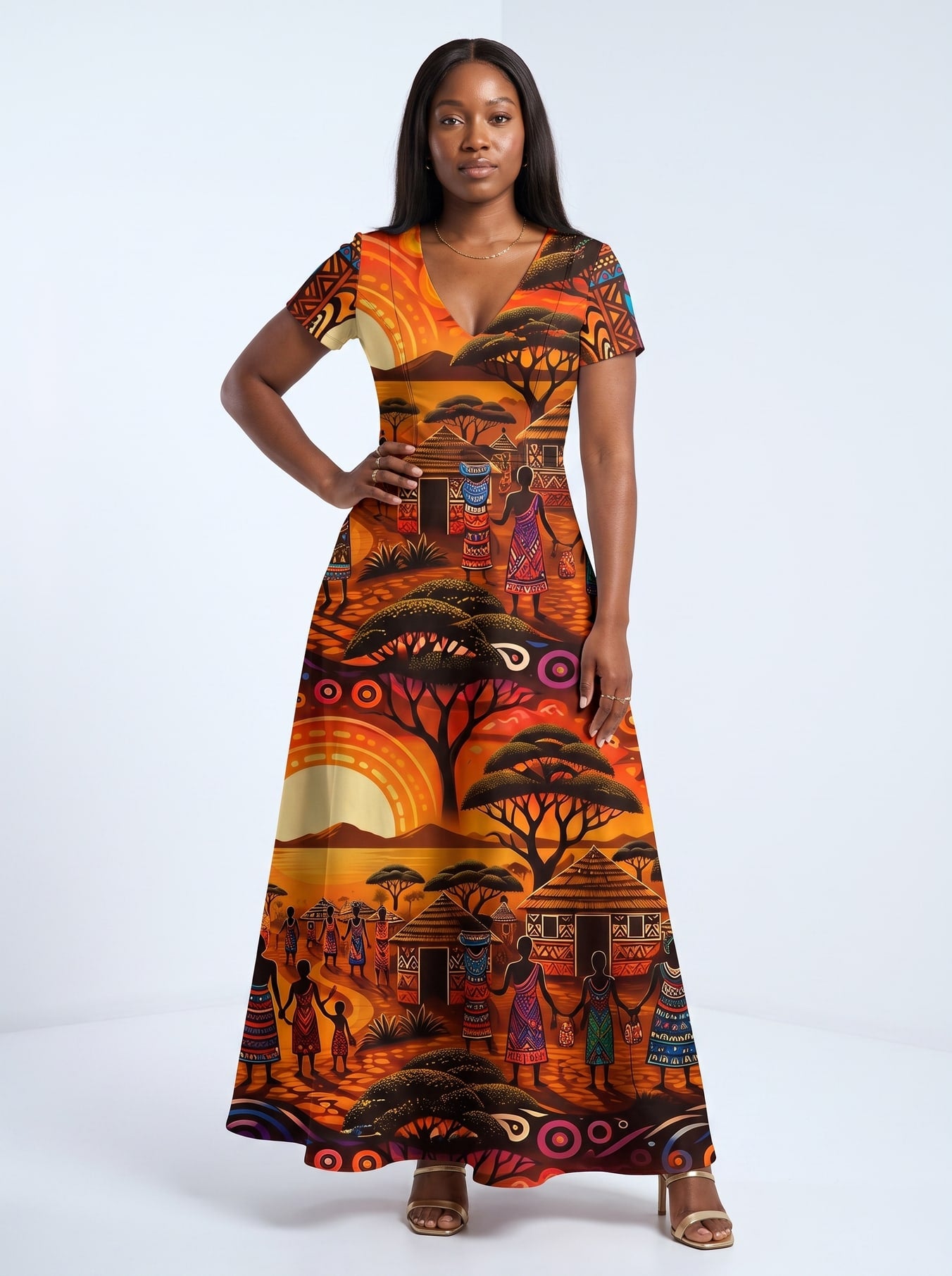 "Kijiji" Short Sleeve Maxi Dress