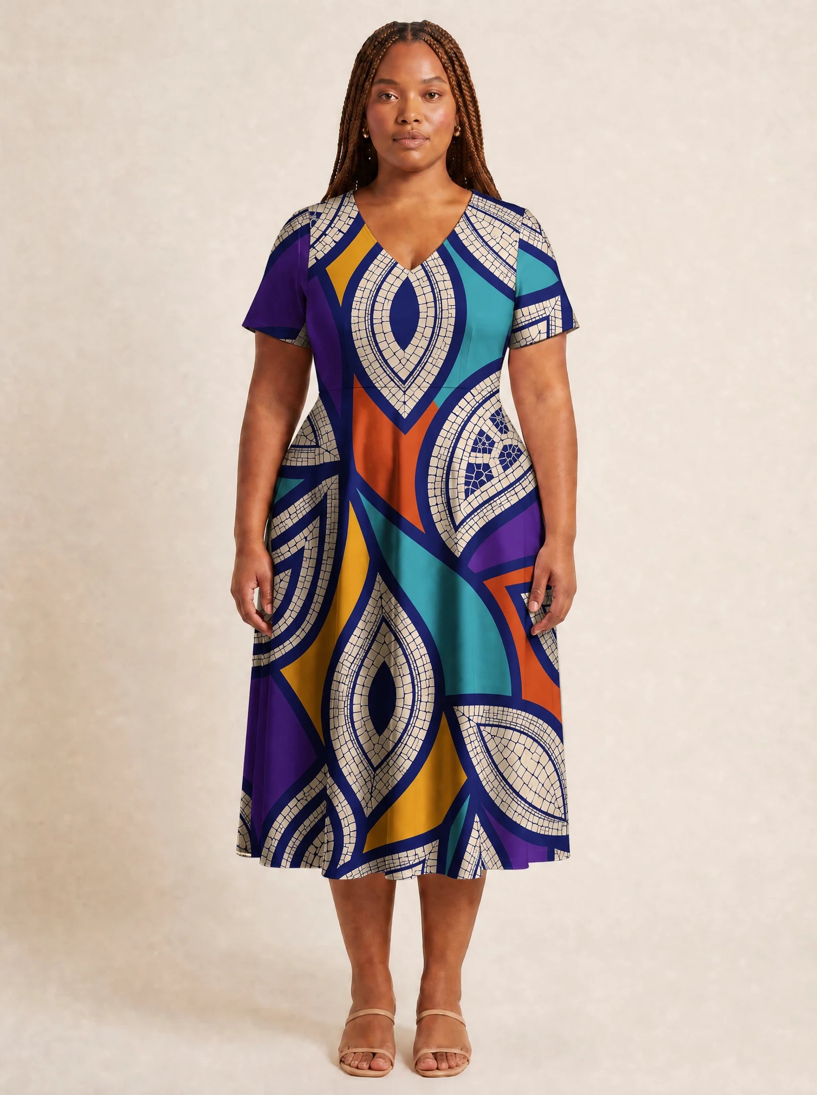 "Johari" V Neck Midi Dress