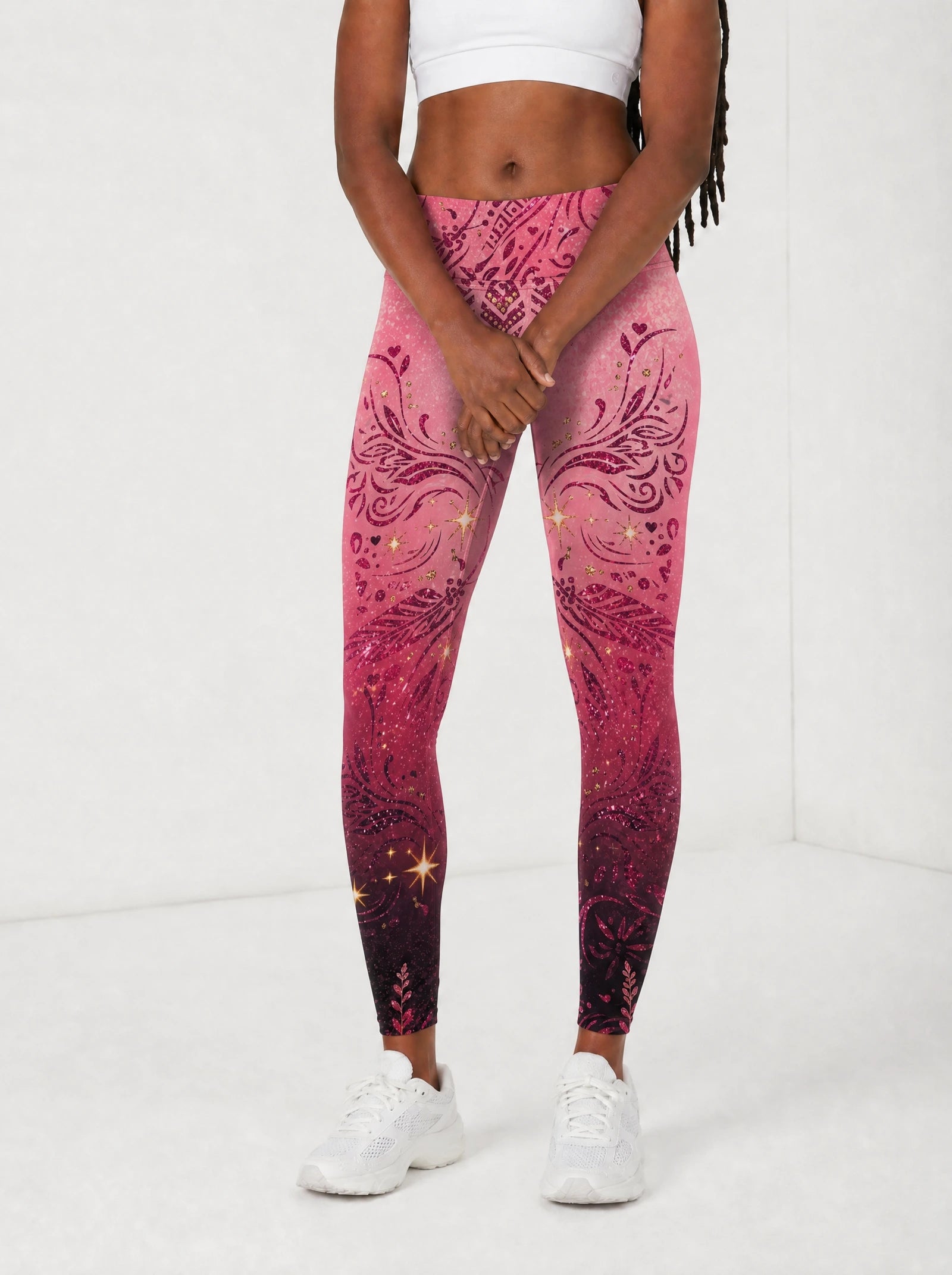 "August Queen Pink" Leggings — front view on model