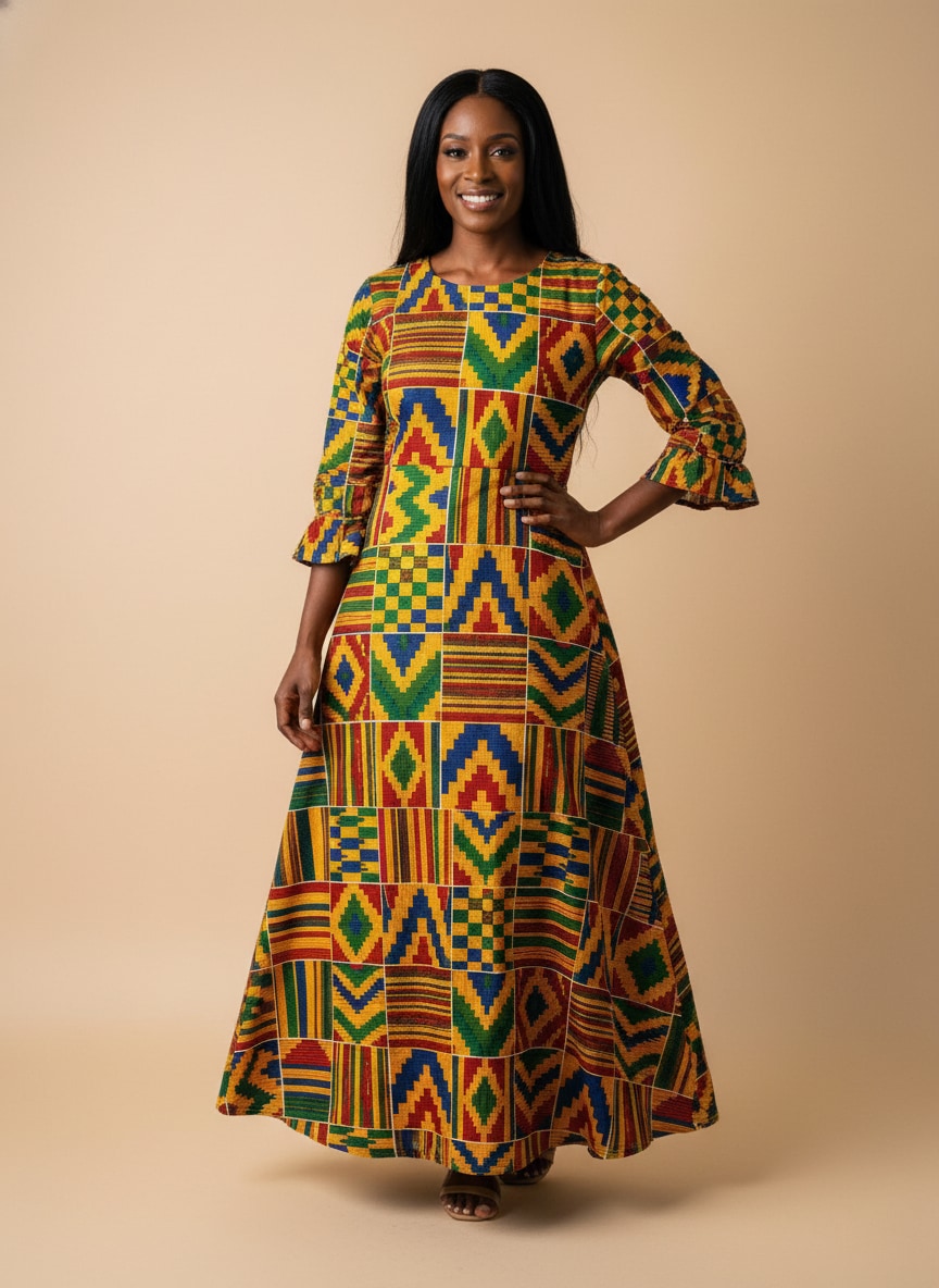 "Kumasi" Long Sleeve Maxi Dress