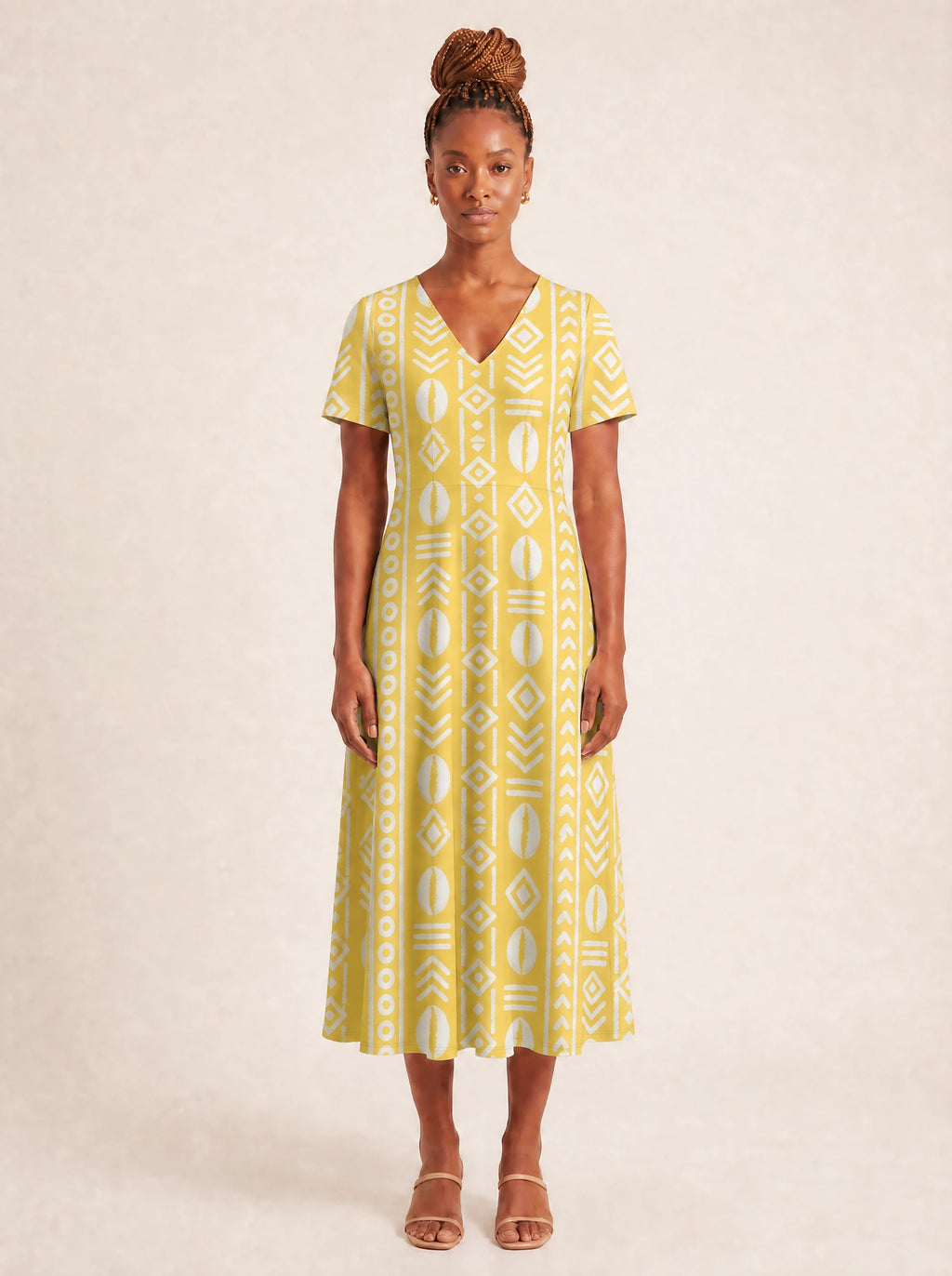 "Oshun Dhahabu" V Neck Midi Dress