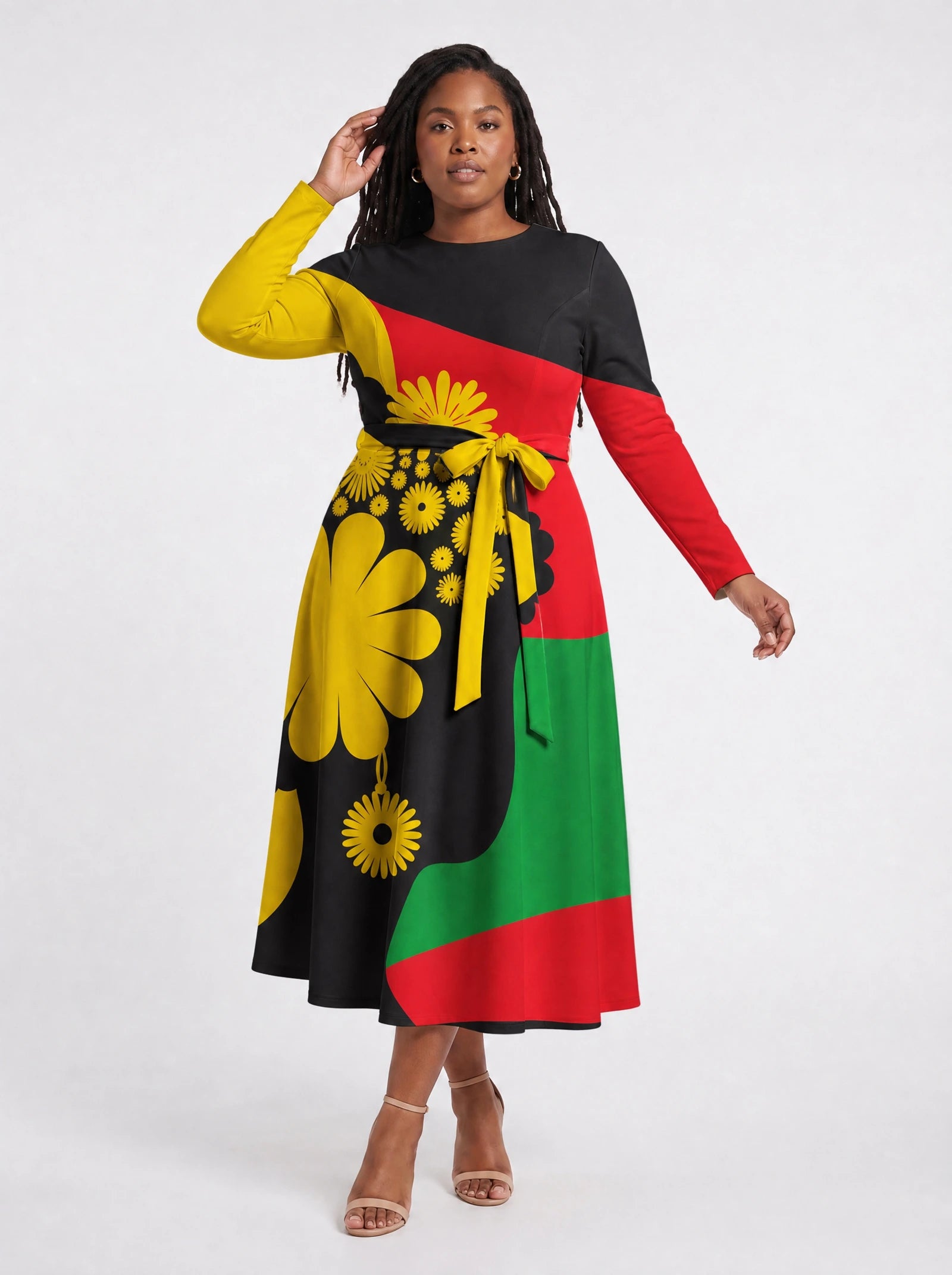 "Furaha" Viscose Midi Dress — front view on model