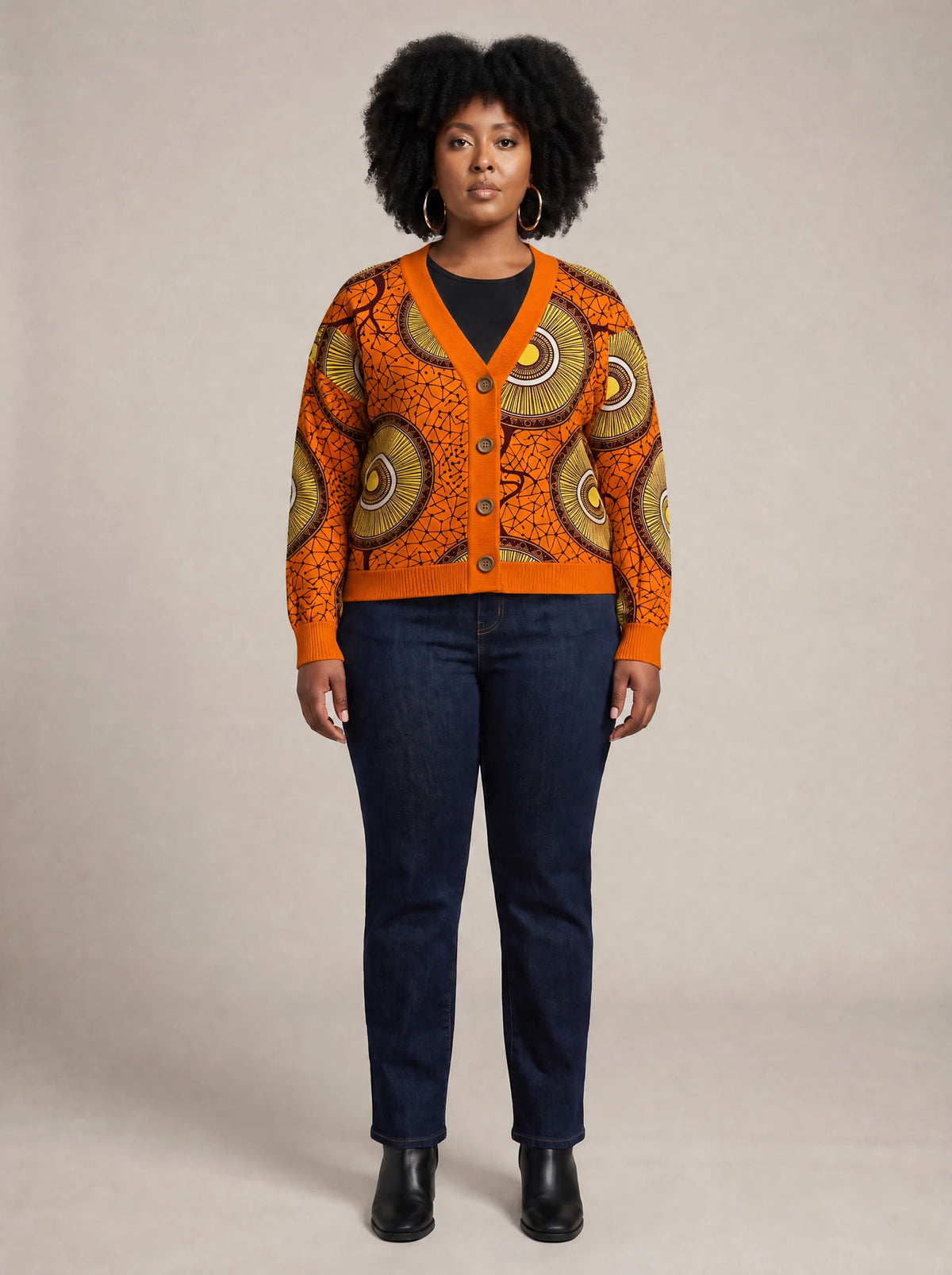 "Mchana" Cardigan — front view on model