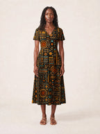 "Afrocentric Pattern" V Neck Midi Dress Promo