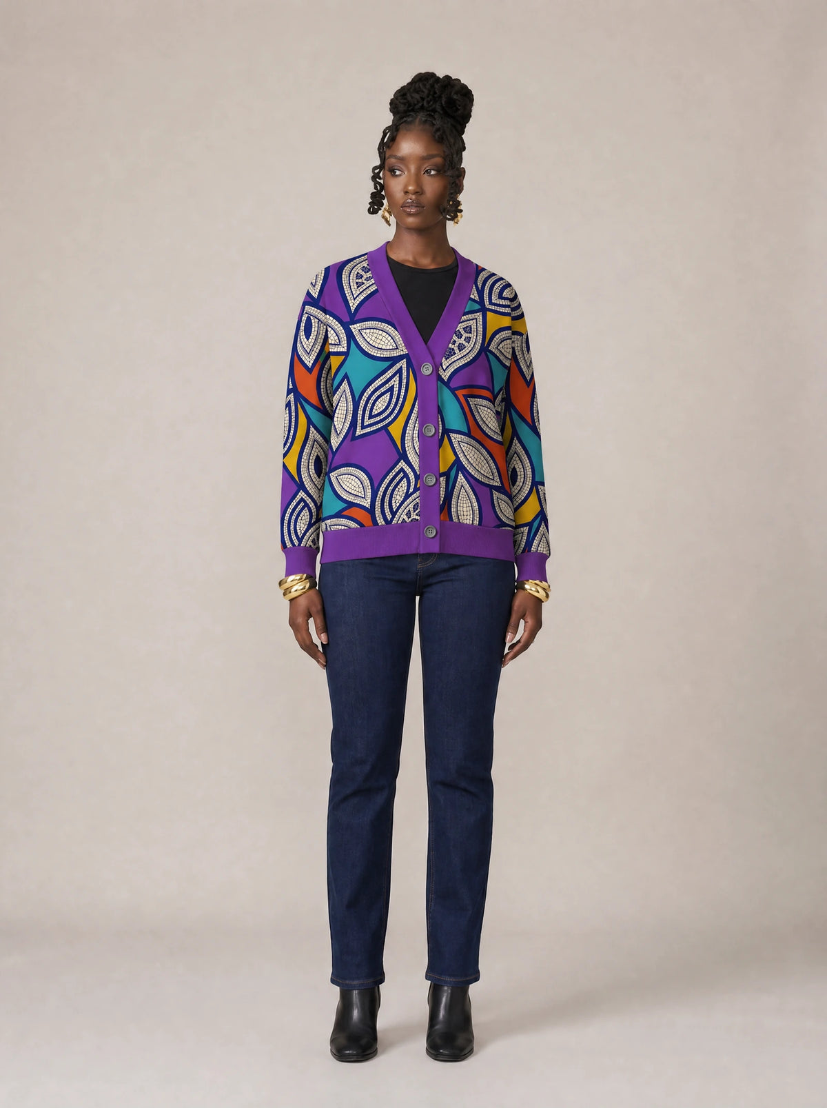 "Johari" Cardigan — front view on model