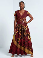 "August Girl Roses" Short Sleeve Maxi Dress