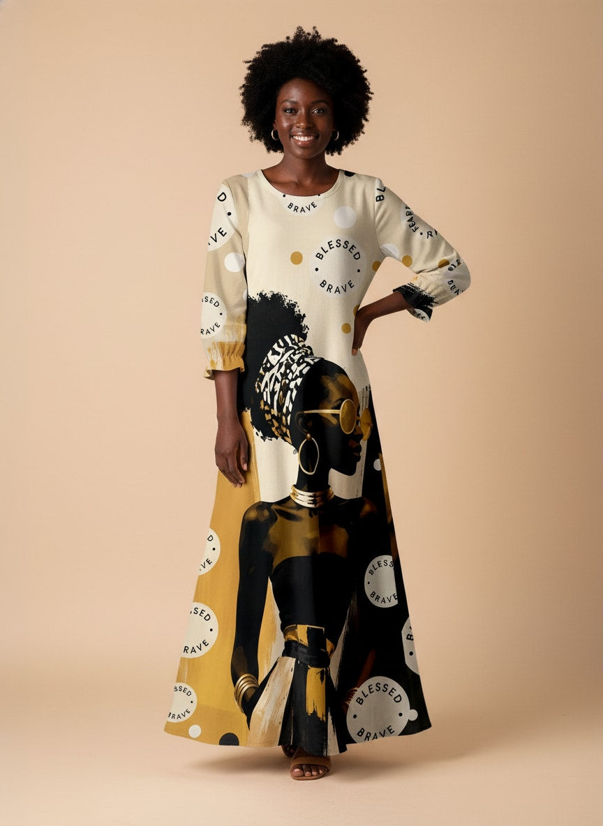 "Jasiri" Long Sleeve Maxi Dress