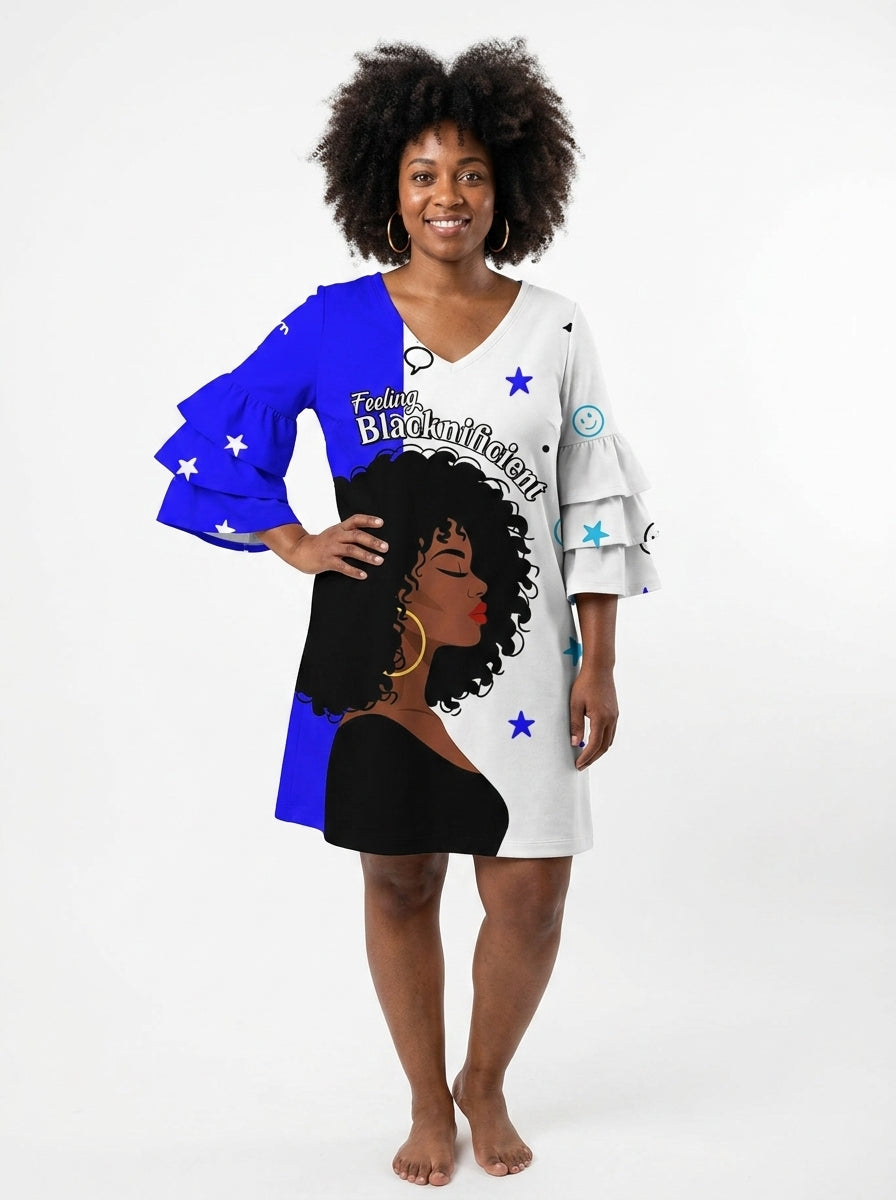 Feeling Blacknificient Blue Stacked Ruffle Dress & Leggings Deal
