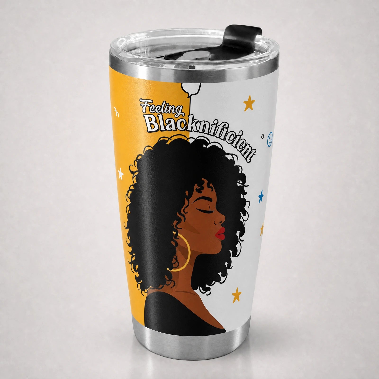 Feeling Blacknificient Tumbler — front view, studio