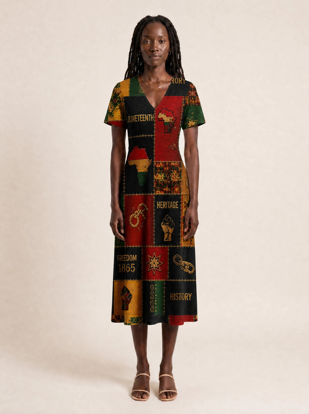 "Kumbuka" V Neck Midi Dress