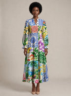 "Kisiwa" Long Puff Sleeve Dress — front view on model