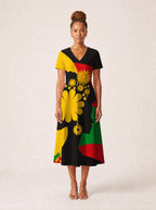 "Furaha" V Neck Midi Dress Promo