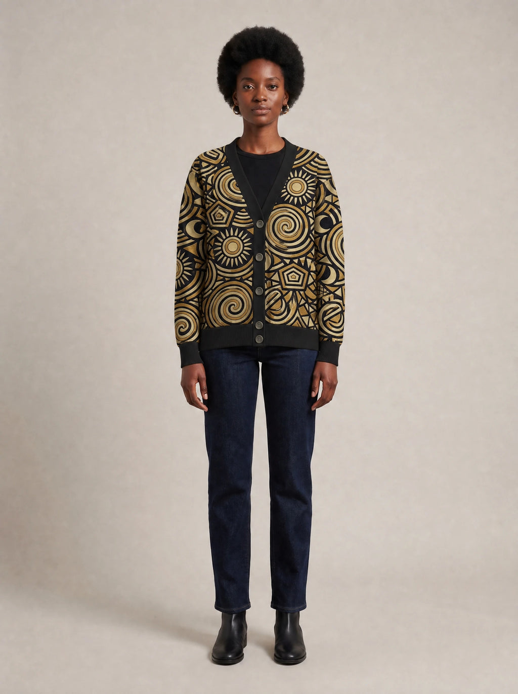 "Sahara" Cardigan — front view on model
