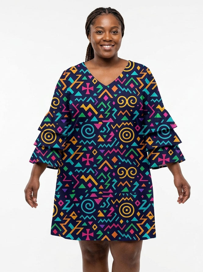 Ubuntu Stacked Ruffle Sleeve Dress