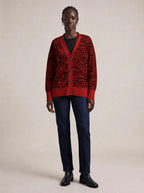 "Shaka" Burgundy Knitted Cardigan — front view on model