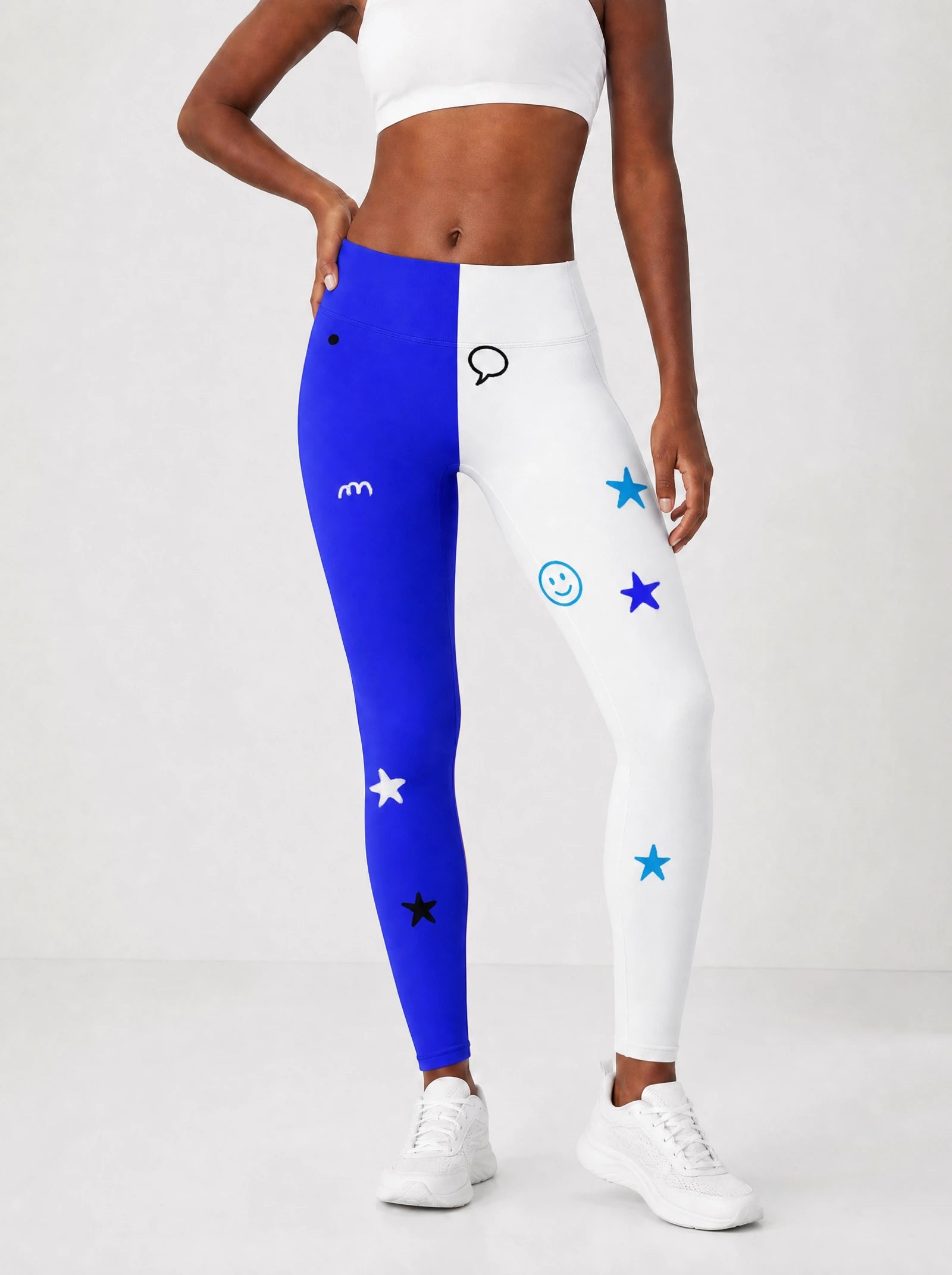 Feeling Blacknificient Blue Leggings — front view on model