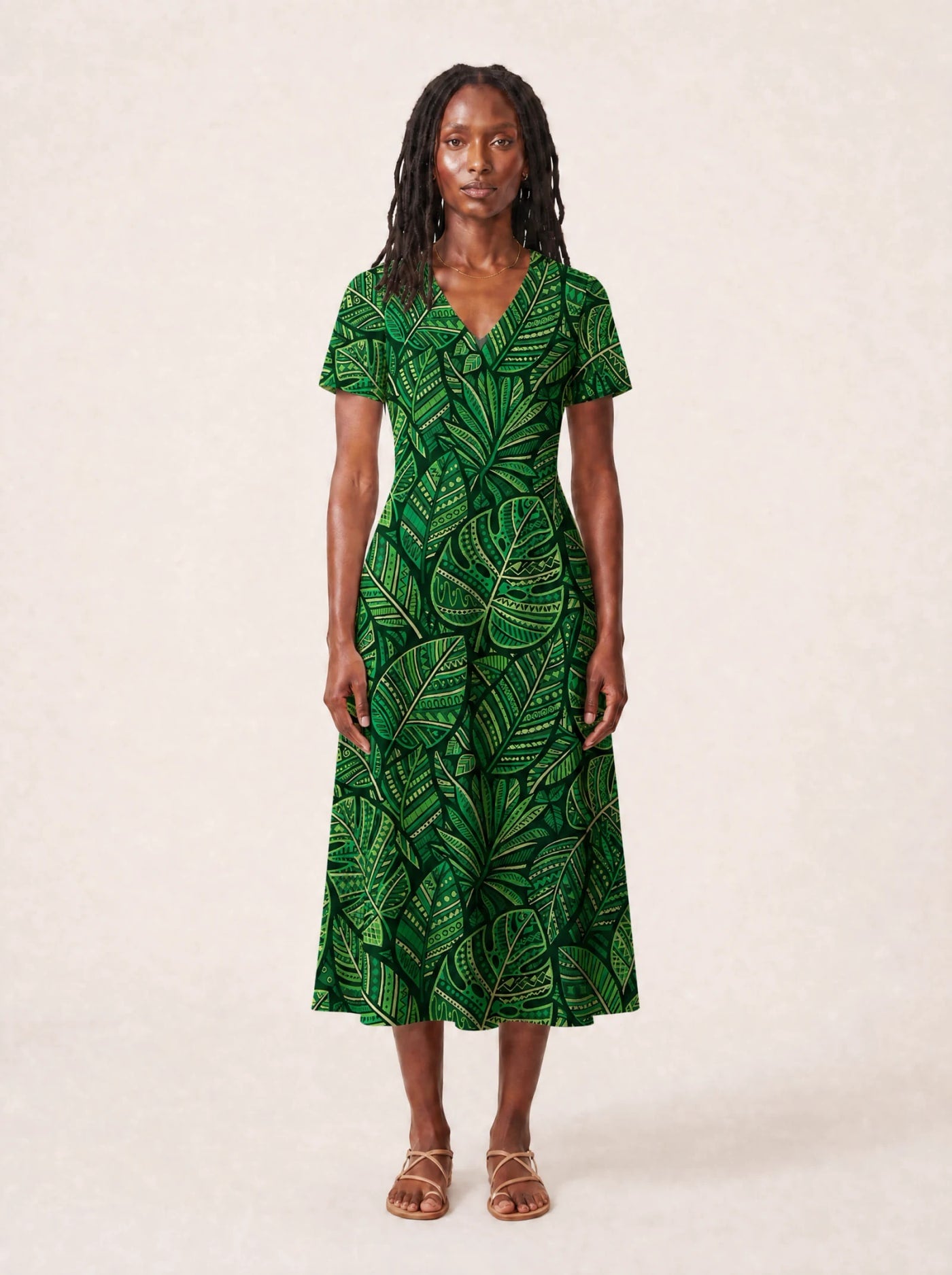 "Asili Emerald" V Neck Midi Dress Promo