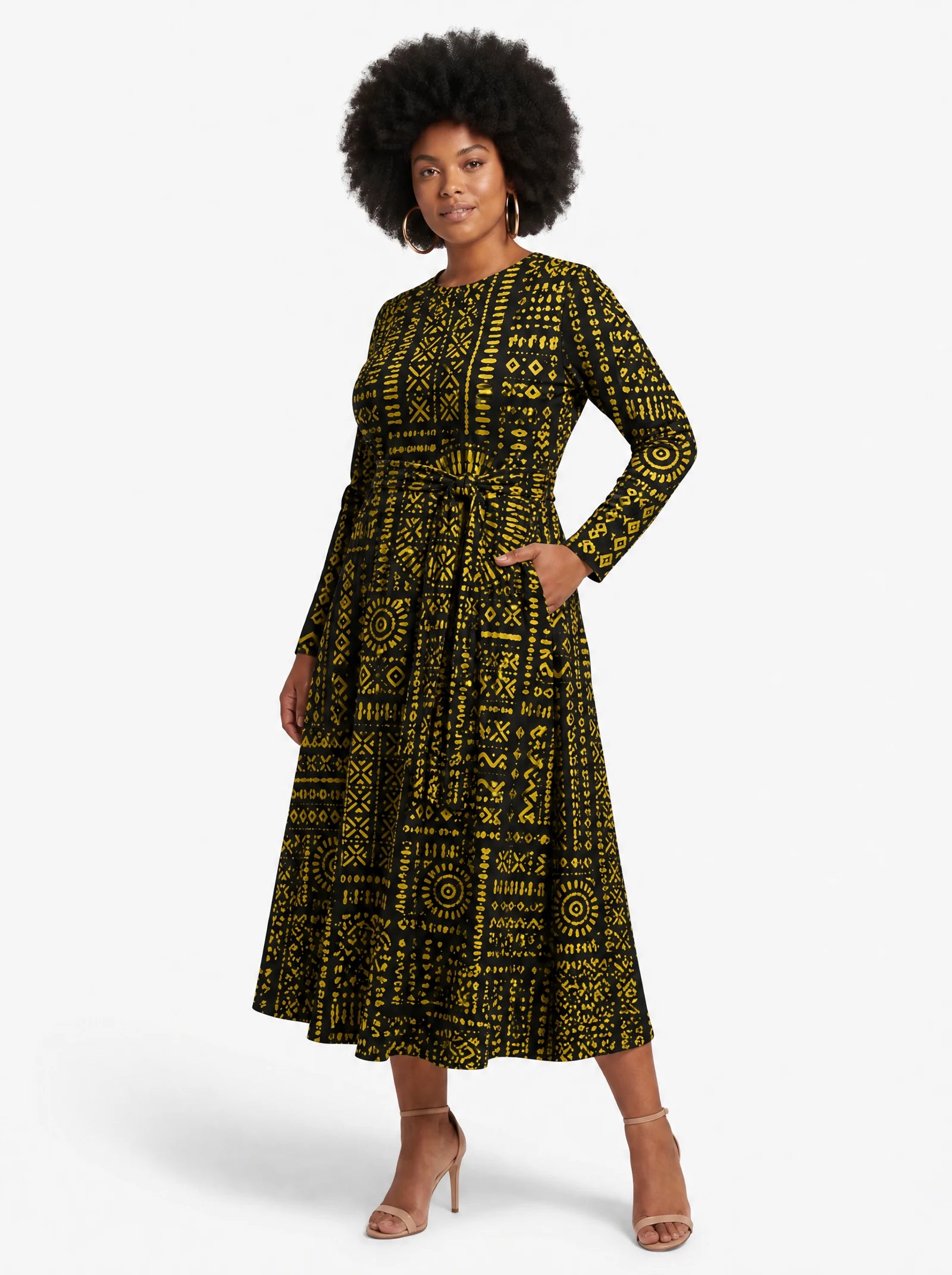 "Lamu" Viscose Midi Dress — front view on model