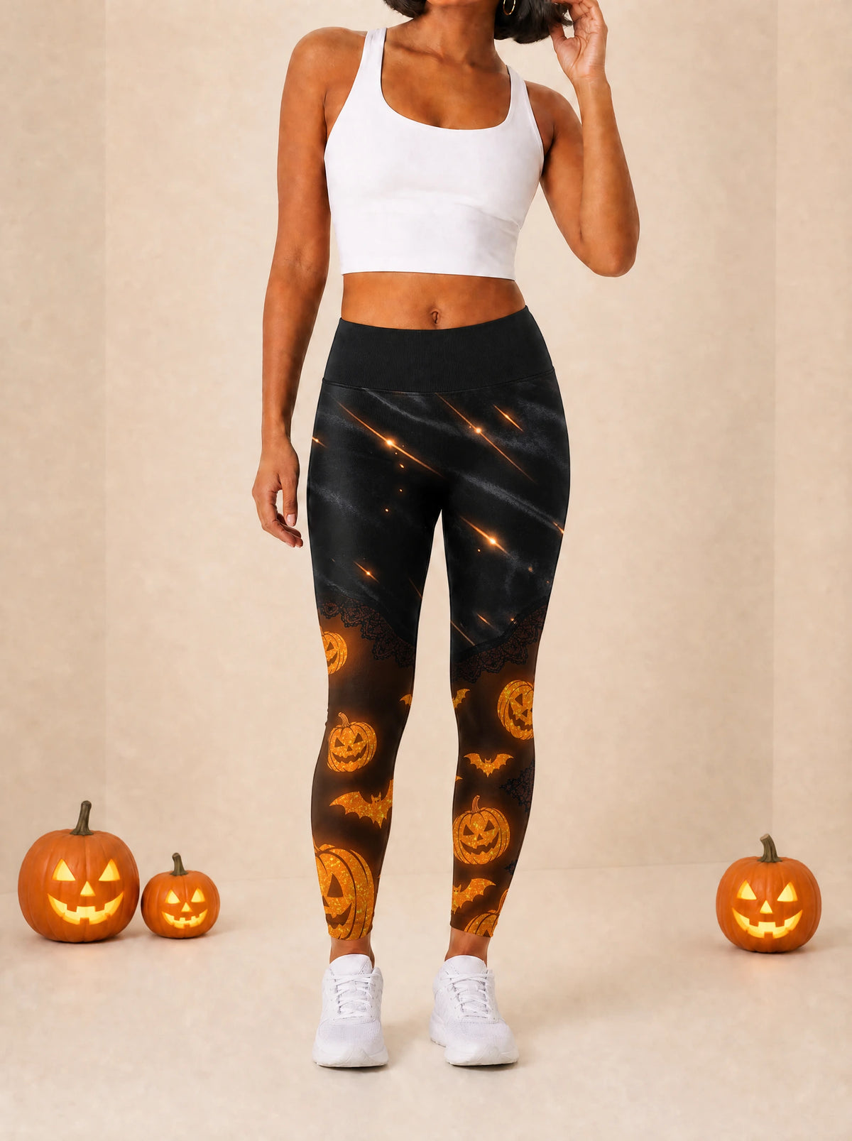 "Mwako" Halloween Leggings — front view on model