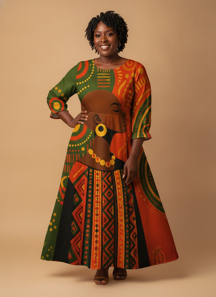 "Malkia" Long Sleeve Maxi Dress