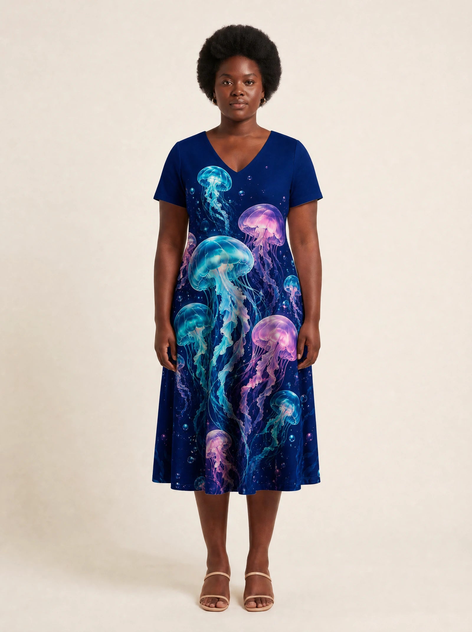 "Bahari" V Neck Midi Dress