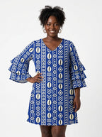 "Oshun" Royal Blue Stacked Ruffle Sleeve Dress