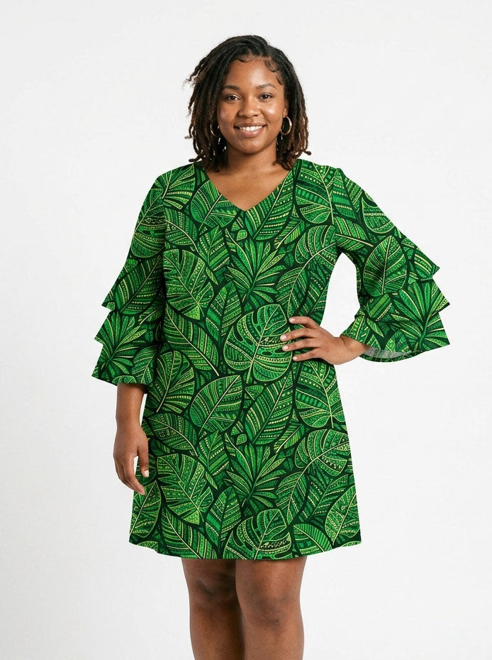 "Asili" Emerald Stacked Ruffle Sleeve Dress Promo