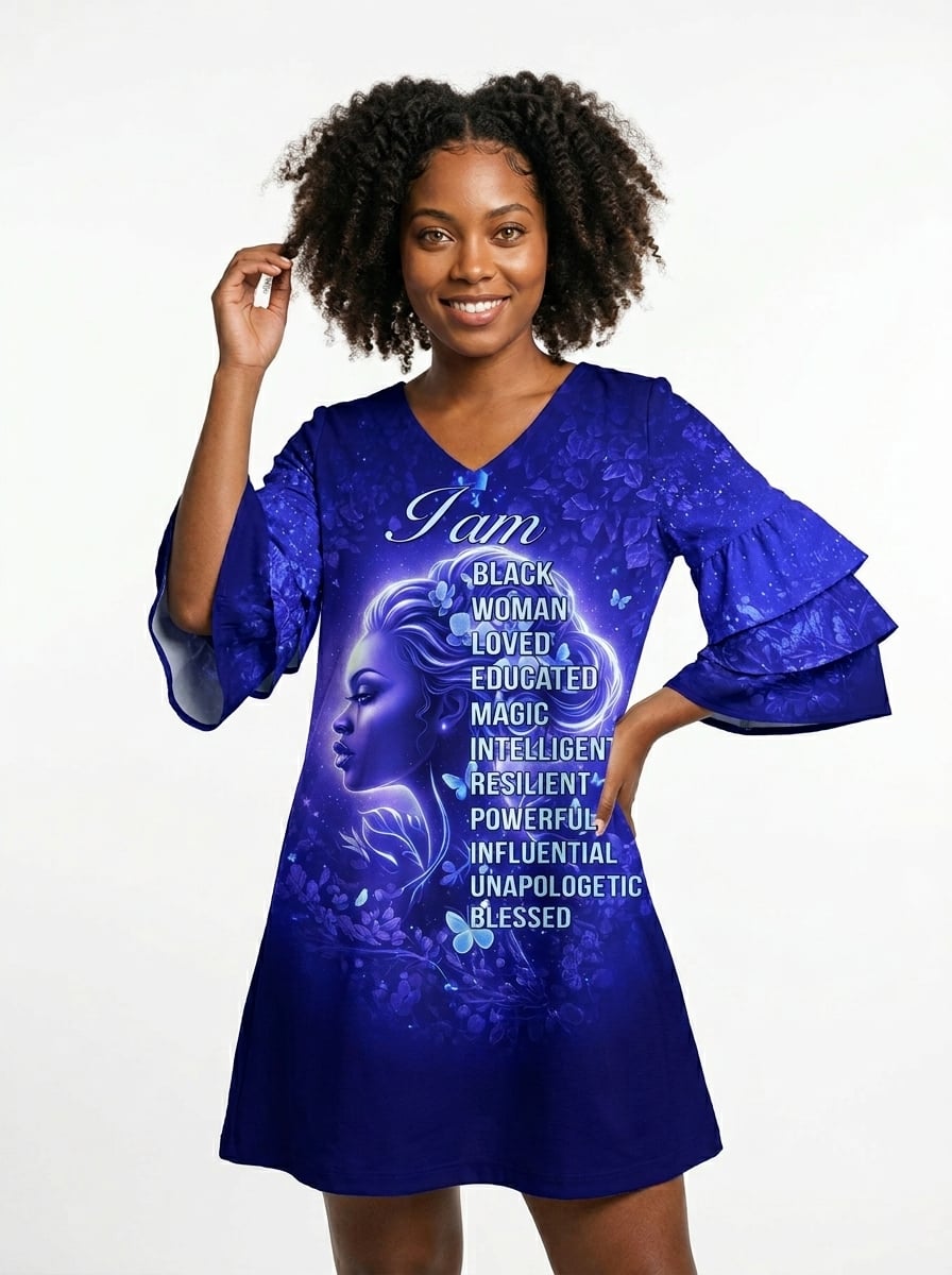 Black Woman Loved Stacked Ruffle Sleeve Dress